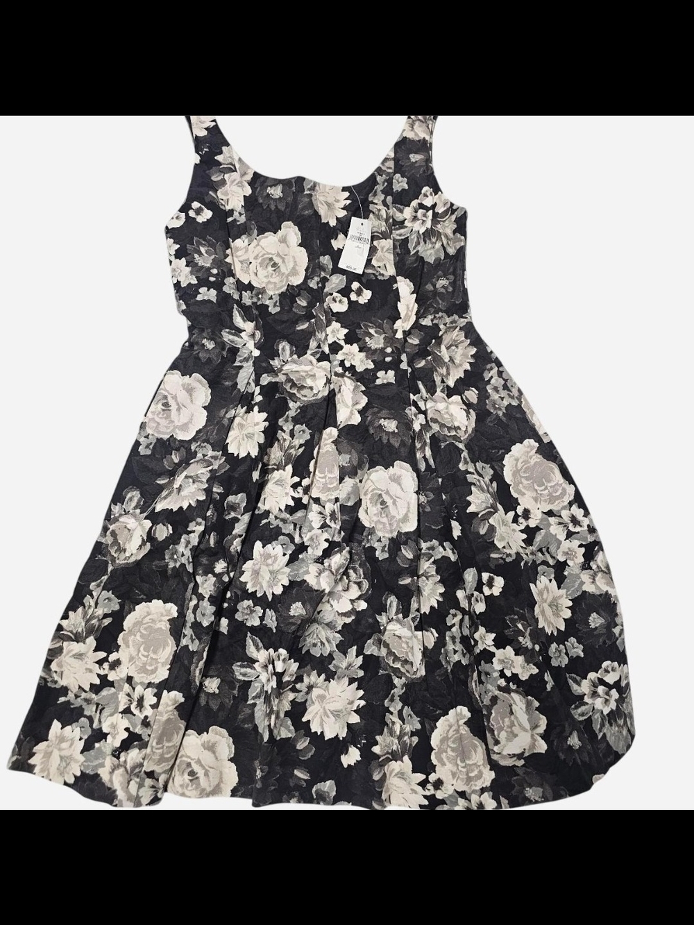 GAP Black Dress with Cream Floral Print - Woman Formal Fit-and-Flare